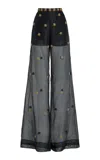 Cucculelli Shaheen Medallion-embellished Silk Organza Wide-leg Pants In Black