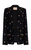 Cucculelli Shaheen Medallion-embellished Wool-silk Blazer In Black