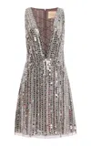 Cucculelli Shaheen Mirrored Embellished Tulle Mini Dress In Silver