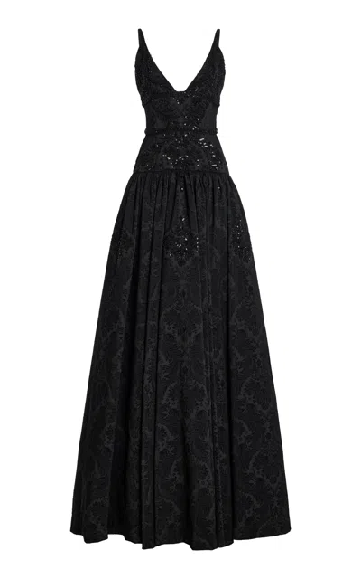 Cucculelli Shaheen Noir Jacquard Maxi Dress In Black