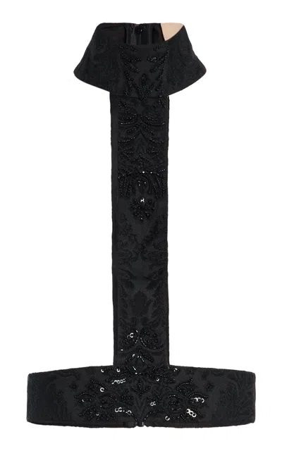 Cucculelli Shaheen Noir Jacquard Tuxedo Halter In Black
