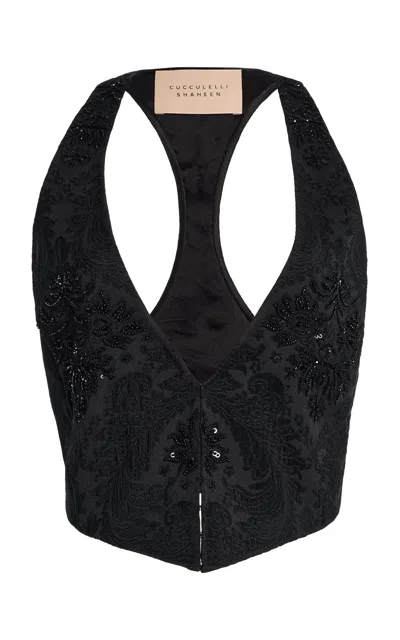 Cucculelli Shaheen Noir Jacquard Tuxedo Vest In Black