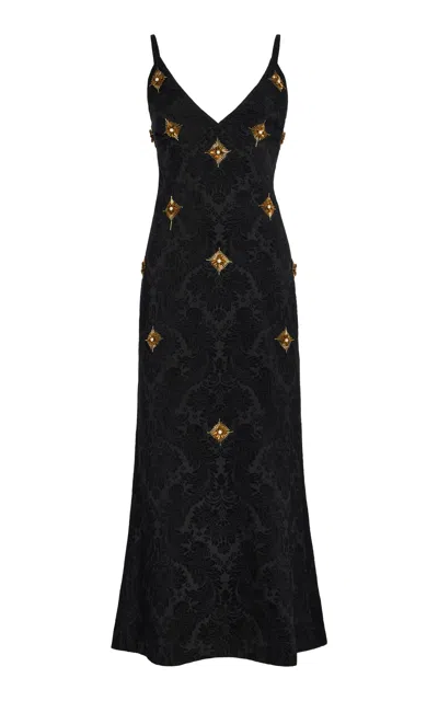 Cucculelli Shaheen Noir Sunray Medallion Jacquard Midi Dress In Black