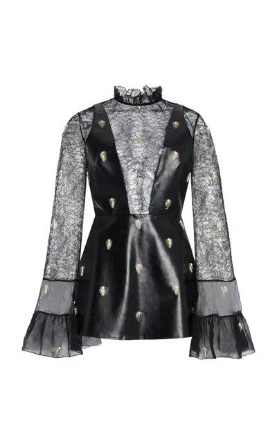 Cucculelli Shaheen Pendant Medallion Embroidered Leather Dress In Black