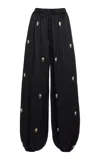 Cucculelli Shaheen Pendant Medallion Embroidered Silk Pants In Black