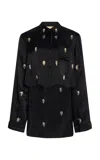 Cucculelli Shaheen Pendant Medallion Embroidered Silk Top In Black