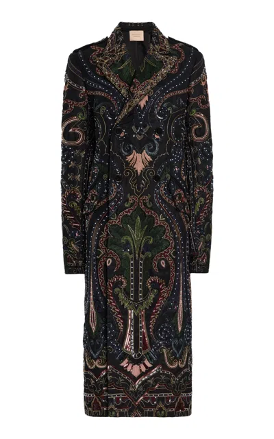 Cucculelli Shaheen Raden Wool-silk Embroidered Coat In Black