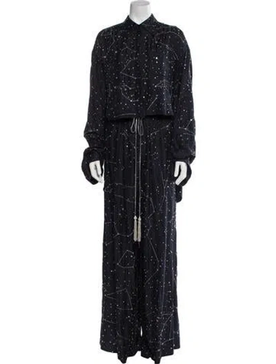 Pre-owned Cucculelli Shaheen Silk Chain-link Accents Pant Set In Blue