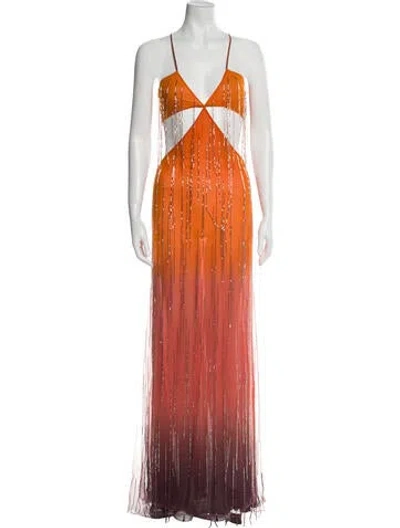 Pre-owned Cucculelli Shaheen Striped Long Dress In Orange