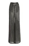 Cucculelli Shaheen Studded Grid Silk Flared Pants In Silver
