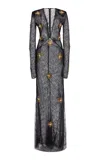 Cucculelli Shaheen Sunray Medallion Fil-coupé Maxi Dress In Black