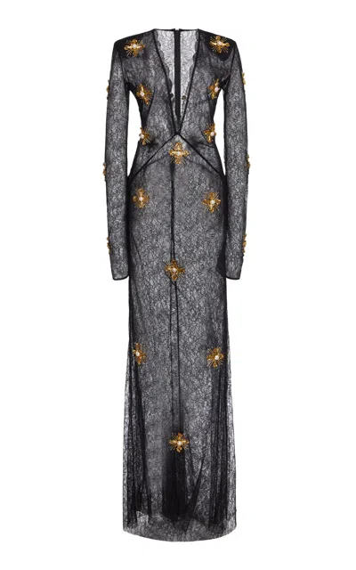 Cucculelli Shaheen Sunray Medallion Fil-coupé Maxi Dress In Black