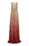 Cucculelli Shaheen Sunset Degradé Dentelle Tulle Maxi Dress In Multi