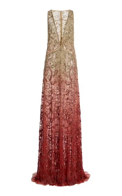 Cucculelli Shaheen Sunset Degradé Dentelle Tulle Maxi Dress In Multi