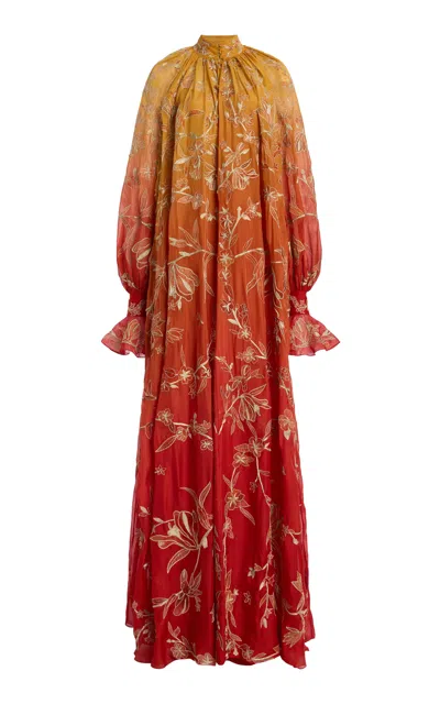 Cucculelli Shaheen Sunset Degradé Silk Caftan In Orange