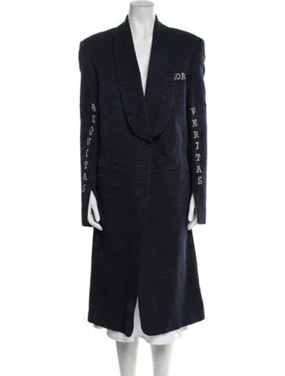 Pre-owned Cucculelli Shaheen Wool Graphic Print Coat In Blue