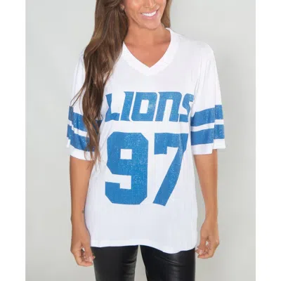 Cuce Aidan Hutchinson White Detroit Lions Crystal V-neck Tunic