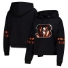 Cuce Black Cincinnati Bengals Cropped Sequins Pullover Hoodie In Black
