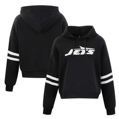 Cuce Black New York Jets Cropped Sequins Pullover Hoodie