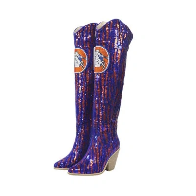 Cuce Denver Broncos Over-the-knee Two-tone Sequin Boots In Blue