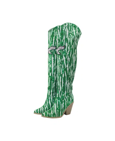Cuce Philadelphia Eagles Over-the-knee Two-tone Sequin Boots In Pattern