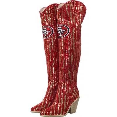 Cuce San Francisco 49ers Over-the-knee Two-tone Sequin Boots In Red