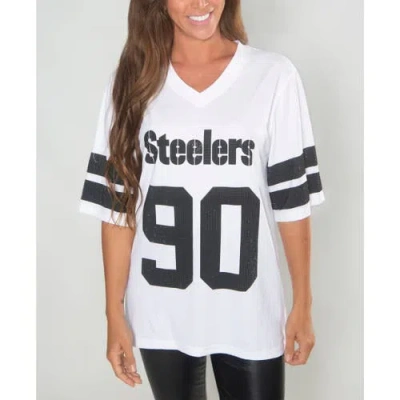 Cuce T.j. Watt White Pittsburgh Steelers Crystal V-neck Tunic