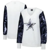 Cuce White Dallas Cowboys Sequin Sleeve V-neck Pullover Sweatshirt In White