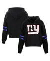 Cuce Women's Black New York Giants Cropped Sequins Pullover Hoodie In Multi