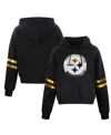 Cuce Women's Black Pittsburgh Steelers Cropped Sequins Pullover Hoodie In Black,gold