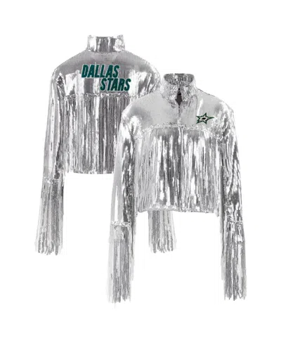Cuce Women's Silver Dallas Stars Cropped Sequin Fringe Blazer