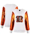 Cuce White Cincinnati Bengals Sequin Sleeve V-neck Pullover Sweatshirt In White,orange