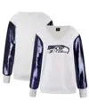 Cuce Women's White/navy Seattle Seahawks Sequin Sleeve V-neck Pullover Sweatshirt In White,navy