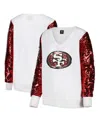 Cuce Women's White/red San Francisco 49ers Sequin Sleeve V-neck Pullover Sweatshirt In White,red