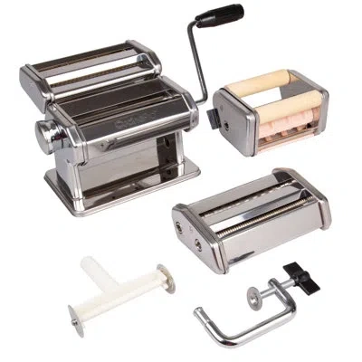 Cucinapro Pasta Fresh Series Manual Pasta Maker With 3 Attachments In Chrome