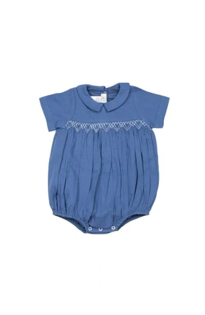 Cuclie Babies'  Oliver Linen Smocked Bubble Romper In Blue