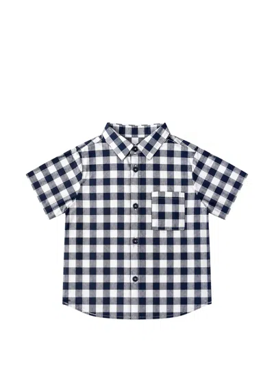 Cucù Lab Babies' Gingham-check Short-sleeve Shirt In Blue