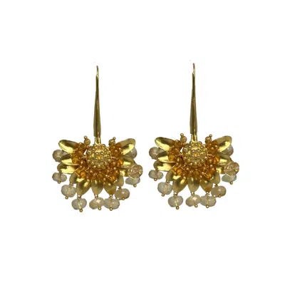 Cuda Women's Golden Lotus Drop Earring