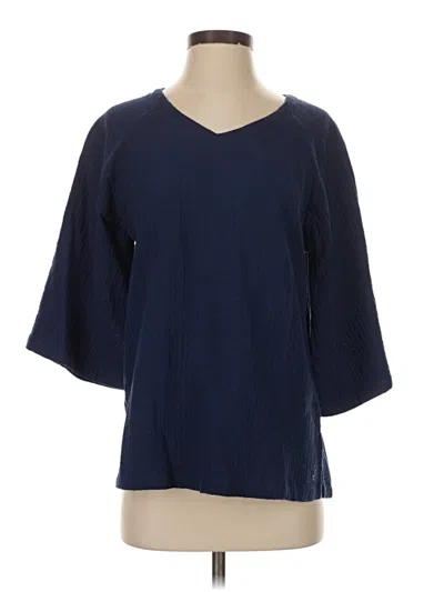 Pre-owned Cuddl Duds 3/4 Sleeve Top Blue Solid Pattern V-neck Tops
