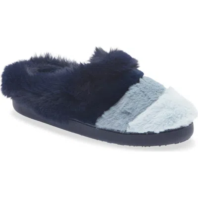 Cuddl Duds Colorblocked Faux Fur Scuff Slipper In Peacoat