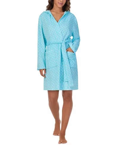 Cuddl Duds Cuddl Dud Women's Short Long-sleeve Hooded Wrap Robe In Blue
