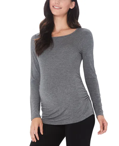 Cuddl Duds Women's Softwear With Stretch Maternity Long Sleeve Ballet Neck Top In Heather Charcoal