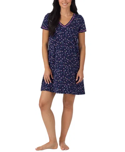 Cuddl Duds Elbow-length Moisture Wicking Sleep T-shirt In Navy,print