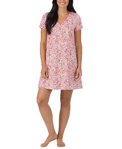 Cuddl Duds Elbow-length Moisture Wicking Sleep T-shirt In Pink