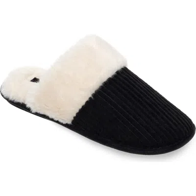 Cuddl Duds Faux Fur Lined Corduroy Scuff Slipper In Black