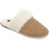 Cuddl Duds Faux Fur Lined Corduroy Scuff Slipper In Tannin