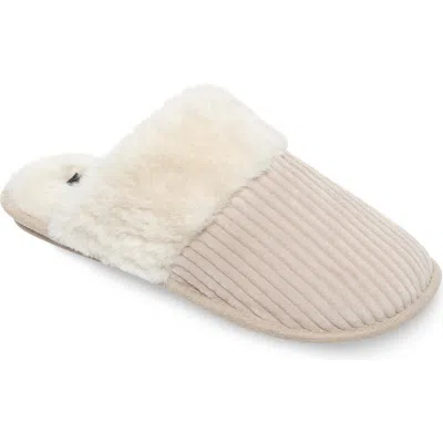 Cuddl Duds Faux Fur Lined Corduroy Scuff Slipper In White Cap Grey