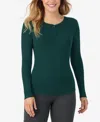 Cuddl Duds Petite Henley Neck Long Sleeve Top In Green
