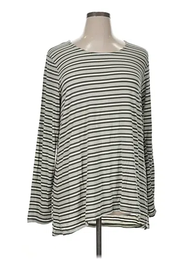 Pre-owned Cuddl Duds Long Sleeve Top Gray Stripes Pattern Boatneck Tops