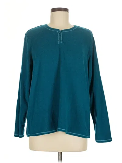 Pre-owned Cuddl Duds Long Sleeve Top Teal Crew Neck Tops In Blue
